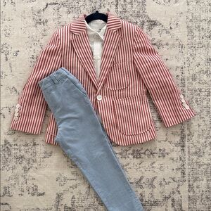 Classic Striped Blazer and Gray Pants Set